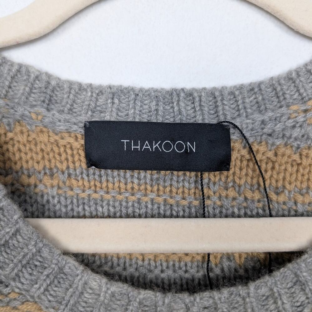 Thakoon Sweater XS Gray Camel Stripe Wool Cashmere Crewneck Knit Luxury - Picture 7 of 8